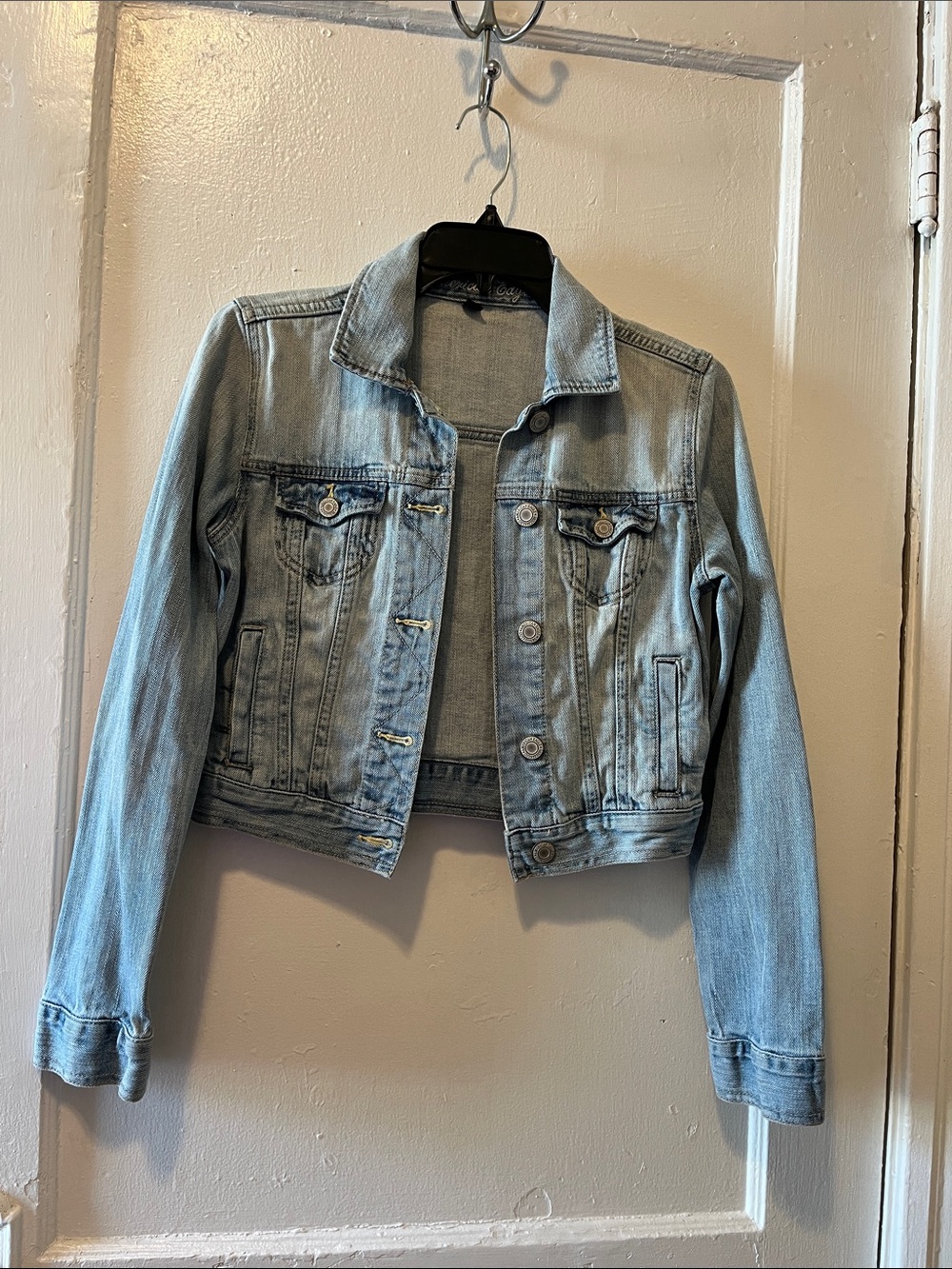 American Eagle Outfitters Light Wash Cropped Denim Jacket